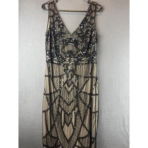 JS Collections Womens Sequin Bead Sleeveless Embellished Long Dress Black 10